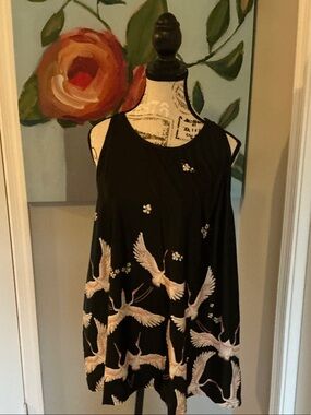 Crane Print Black Tank Top1XL